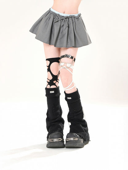 Gray and Blue Double Elastic Waistband Mini Skirt