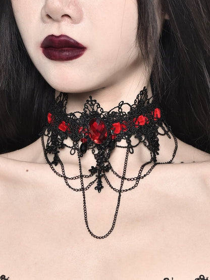 Dark Gothic Cross Pendants Black&Red Choker