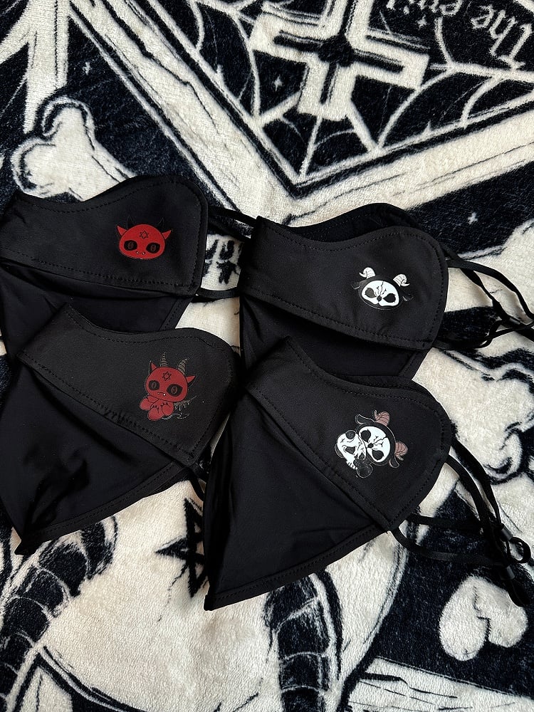 Black Gothic Sun Protection Mask With Black and White Grim Reaper Print