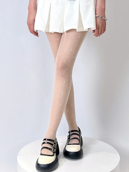 Regular Version Black/White Polka-dot Pattern Tights