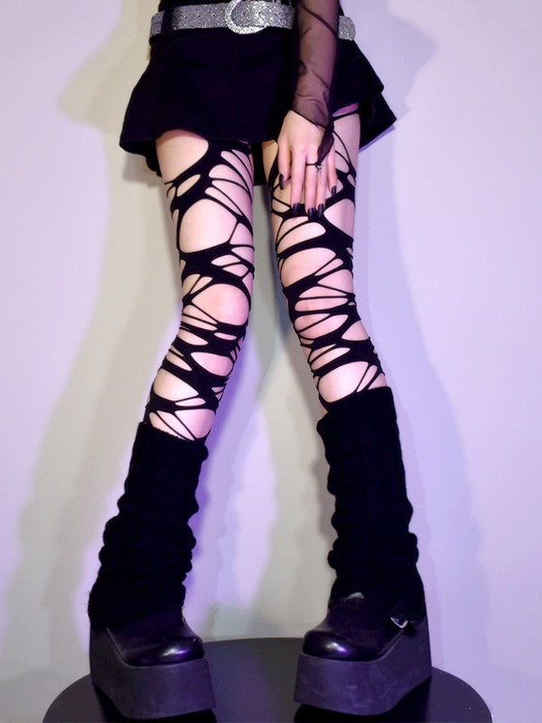 Black Y2K Cut-out Design Tights