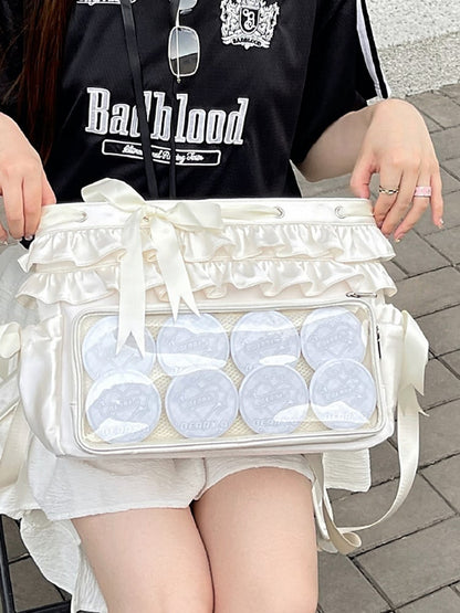 Beige Ruffle Trim Bow Accents Balletcore Ita Backpack