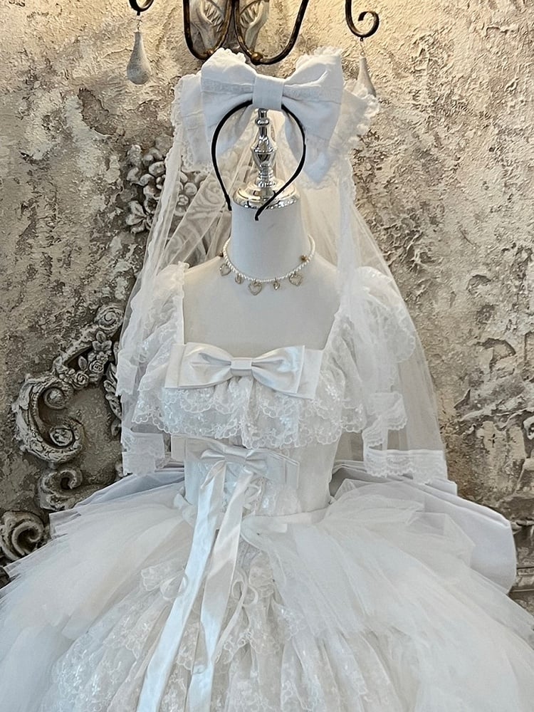 White Large Bow Lolita KC with Veil