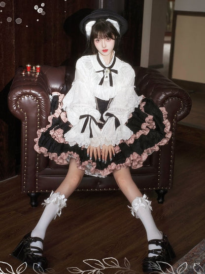 White Elegant Edward Neck Long Sleeves Blouse