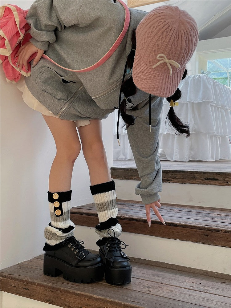 7 Color Options Knitted Leg Warmers With Button Decorations