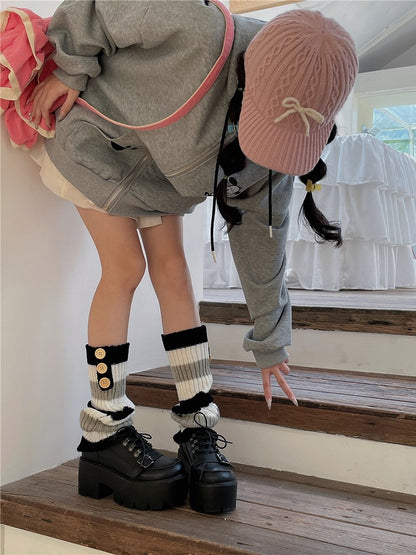 7 Color Options Knitted Leg Warmers With Button Decorations