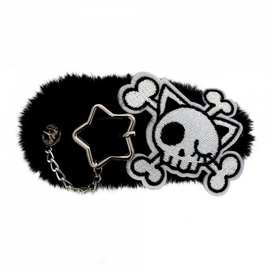 Black/White Skeleton Applique Gothic Plush Hairclip