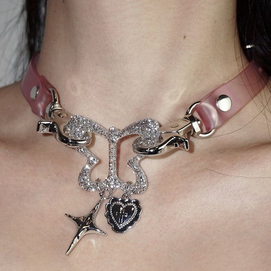 Black/Pink Star and Heart Gothic Punk Butterfly Choker