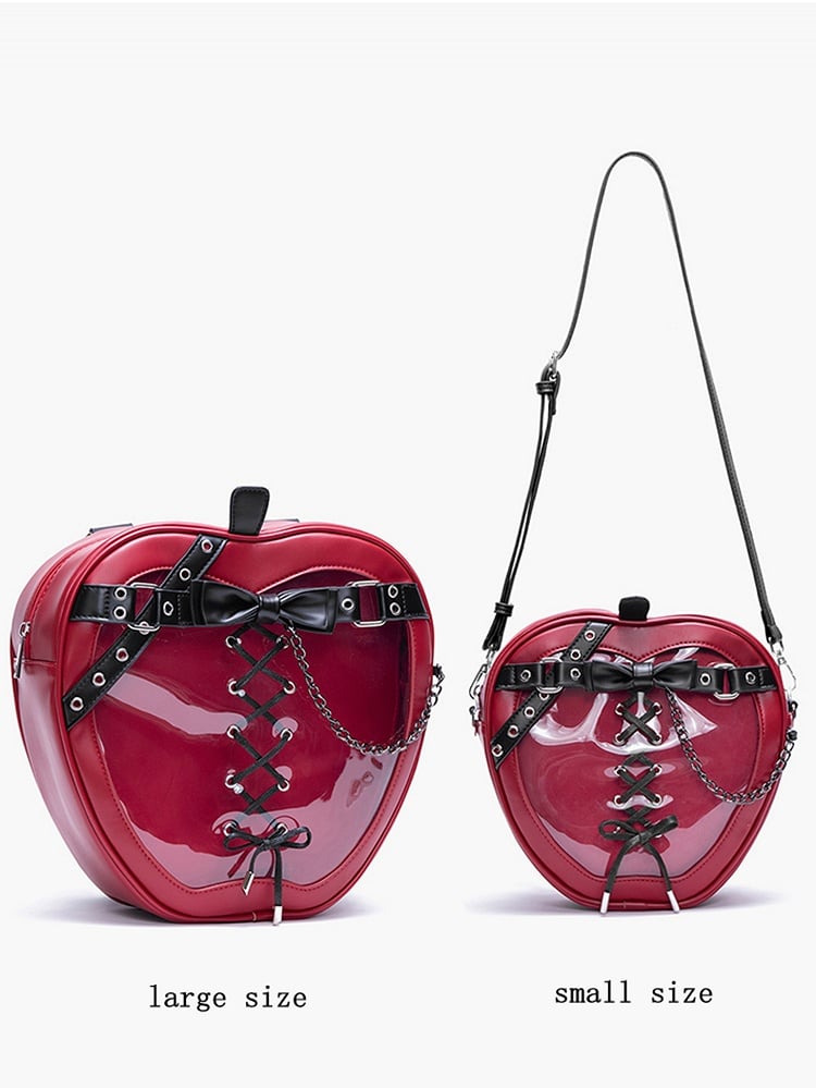 Red & Black Apple Design Lace-up Detail Ita Bag Small/Big Size