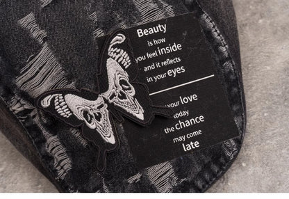 Handmade Butterfly Gray Distressed Holes Gothic Denim Hat