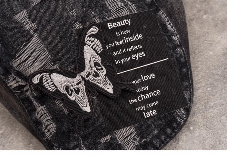 Handmade Butterfly Gray Distressed Holes Gothic Denim Hat