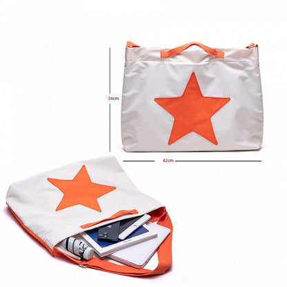 Classic White and Blue Spacious Star-Pattern Tote Bag