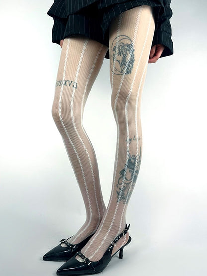 Purple/Brown/White Heart Striped Tights