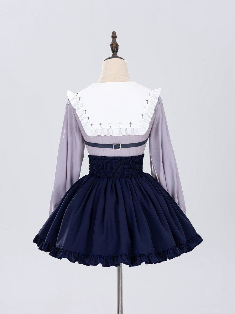 Fanart Fashion Dusty Purple Long Sleeves Jirai Kei Buckle Strap Details Blouse