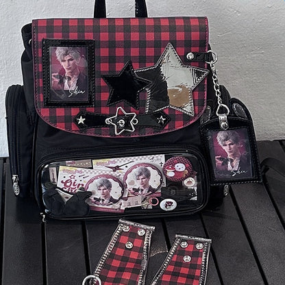 Black And Red Detachable Bunny Ear Ita Backpack With Card Holder Charm