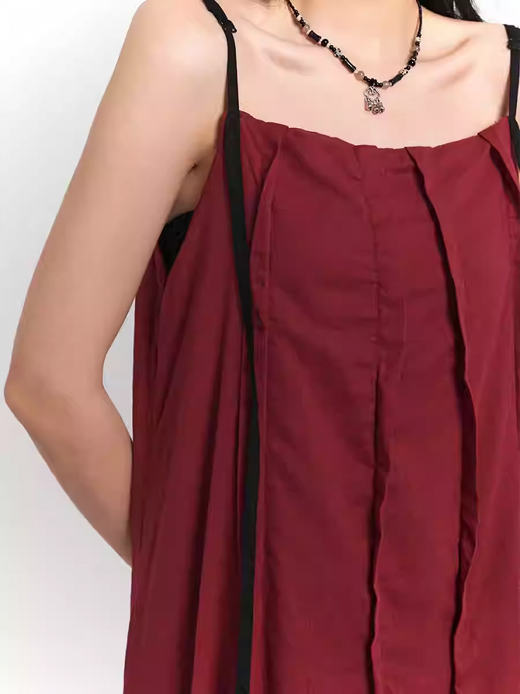 Red/Black Ankle Length Loose Slip Dress