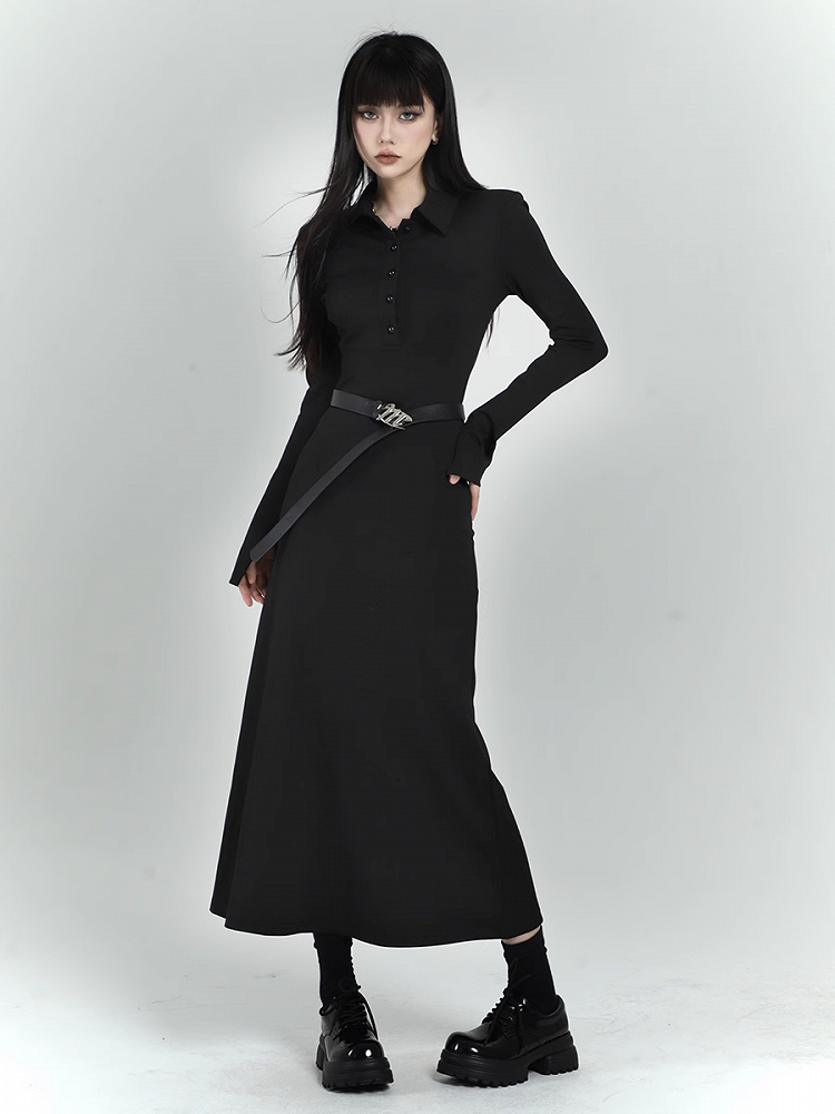 Black Slim-fitting Shirt Dress