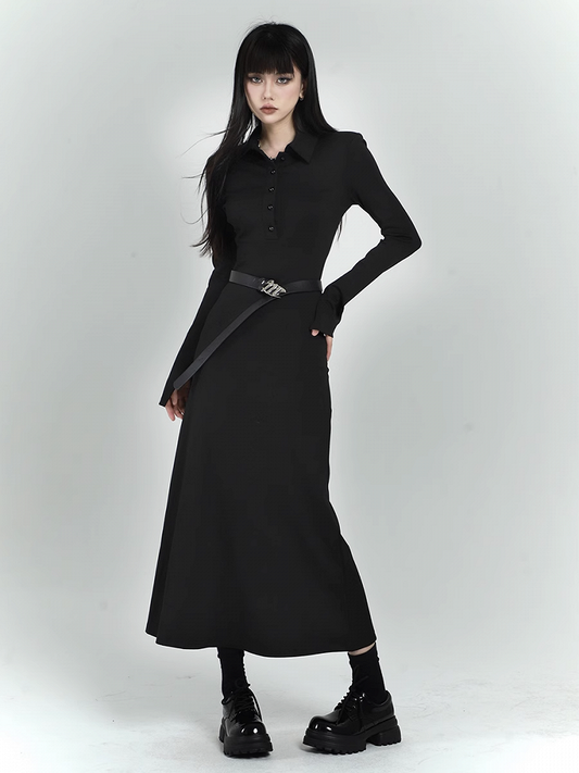 Black Slim-fitting Shirt Dress