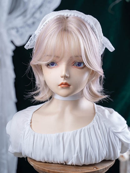 Light Pink 35CM Length Short Wig With Curtain Bangs