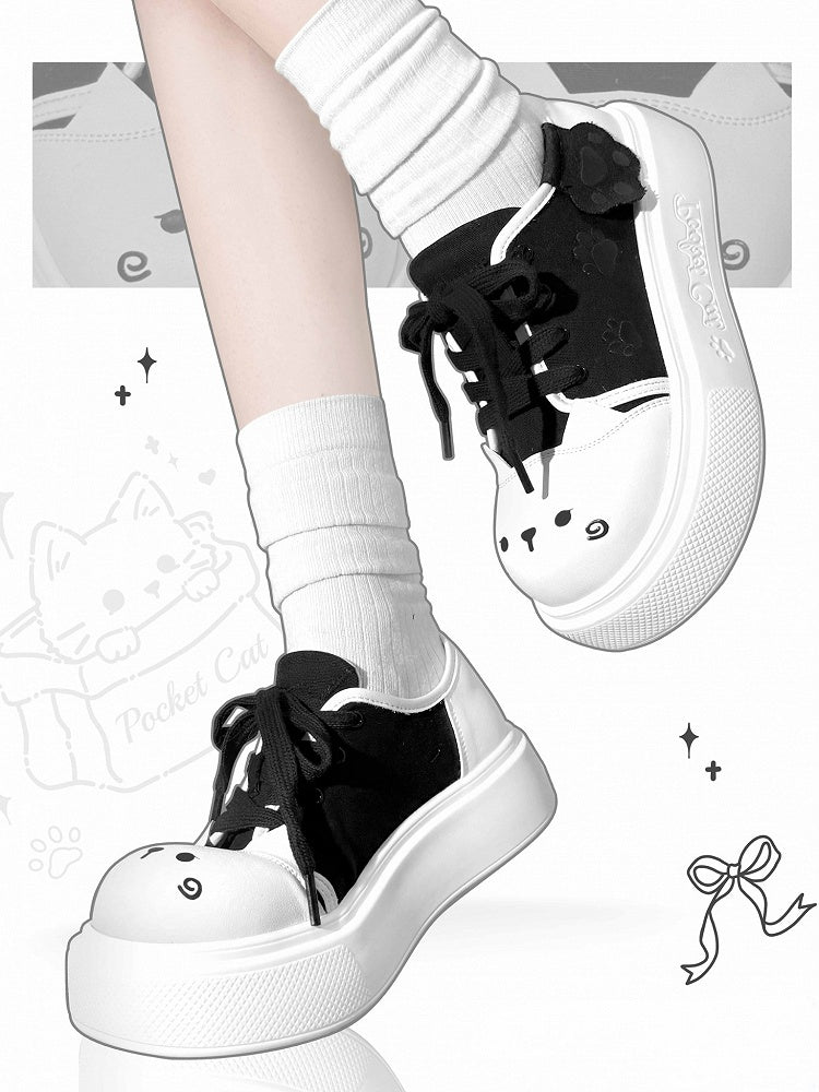 Black Kitty Design Claw Pattern Platform Sneakers