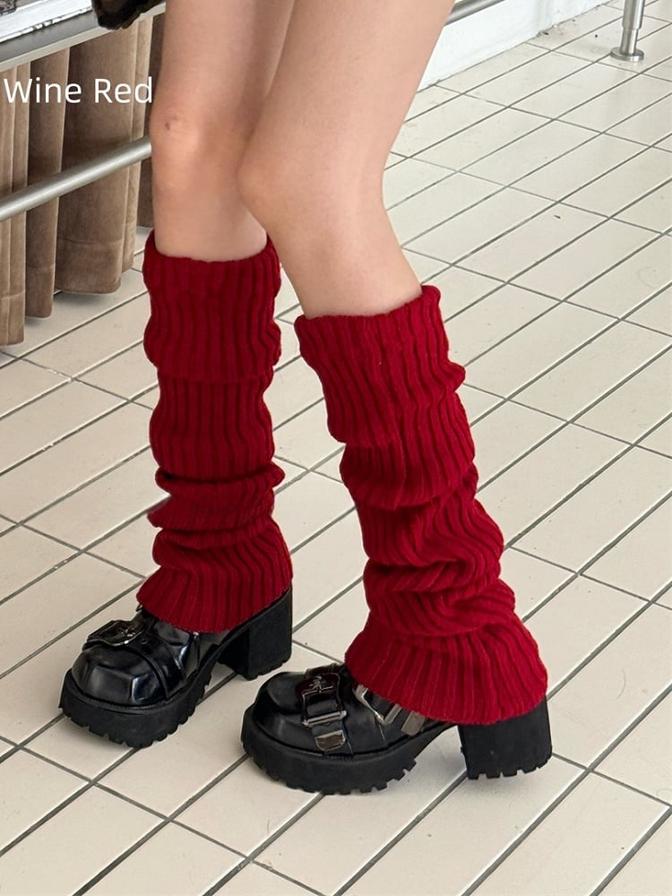 Red/Wine Red/White Y2K 70CM Knitted Leg Warmers