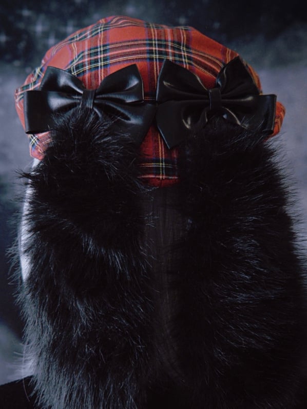 Red Plaid Pattern Rabbit Ears With Bowknots Beret