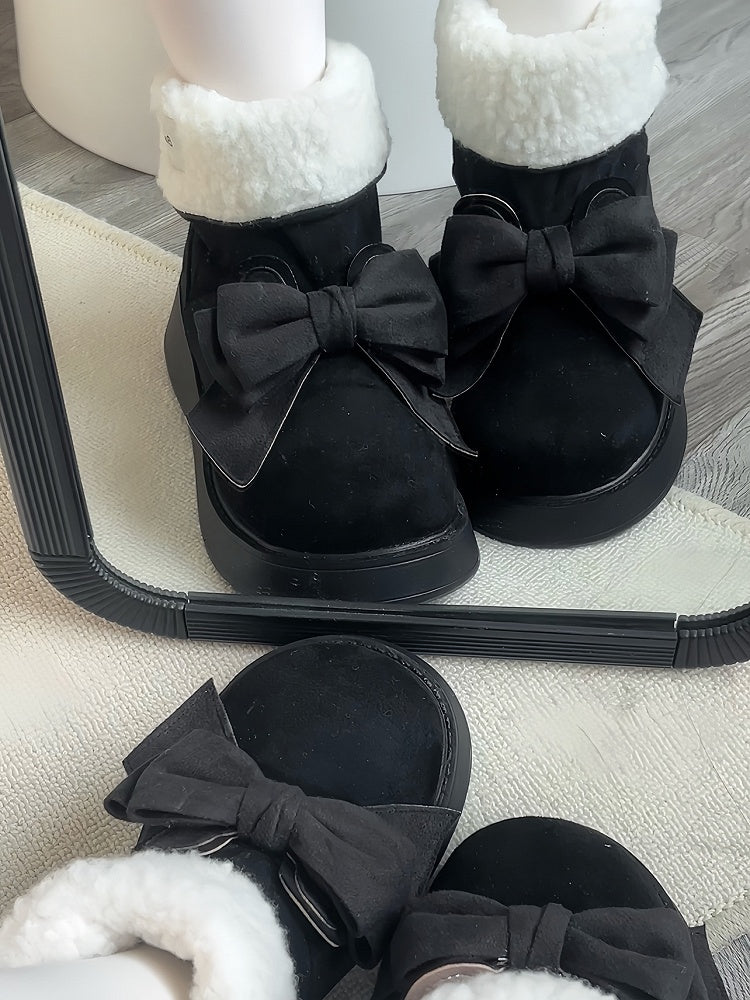 Black Bunny Ear Design Bowknot Platform Winter Ugg Boots