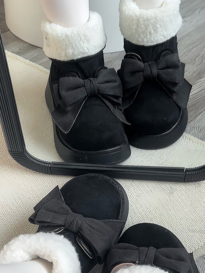 Black Bunny Ear Design Bowknot Platform Winter Ugg Boots