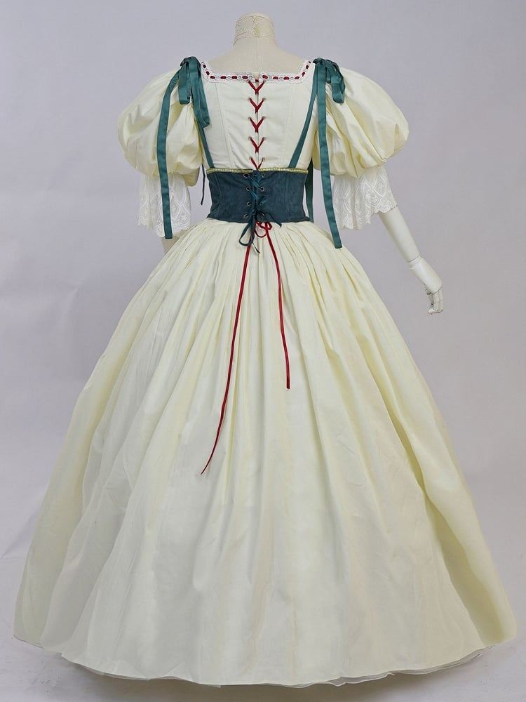 Bavarian Landhaus Historical Costume - Light Yellow Boned Bodice Top + Skirt + Corset Belt
