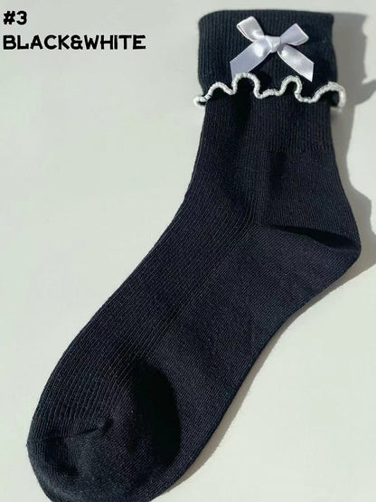 8 Options Ruffled Contrast Trim Lolita Ankle Socks