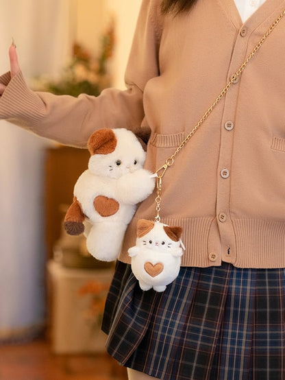White Cute Kitty Heart Plush Backpack/Crossbody Bag + 3 Options Keychian Small/Middle/Large Size