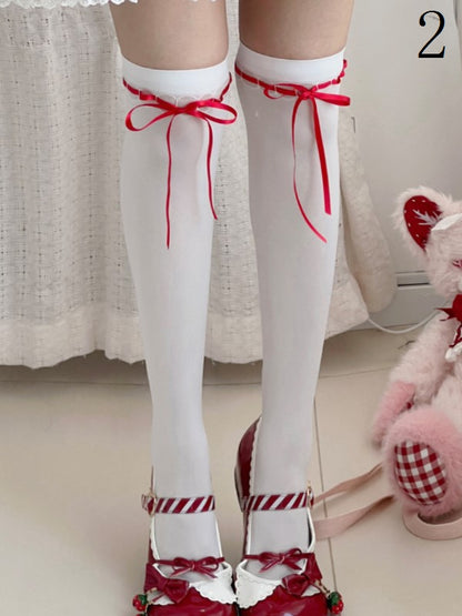 8 Options White/Black Overknee Stockings With Self-tie Straps