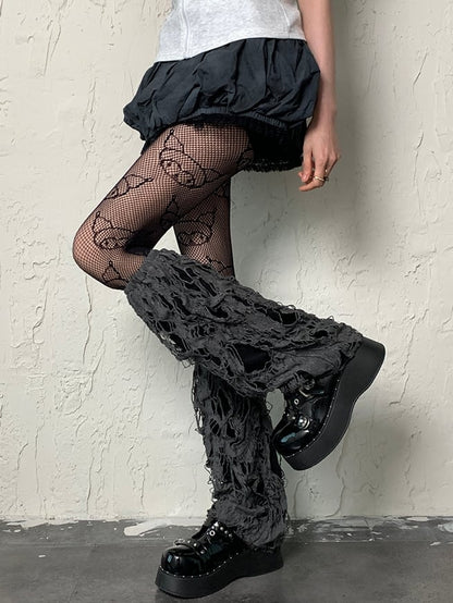 Gray Wasteland Punk Cut-out Design Leg Warmers