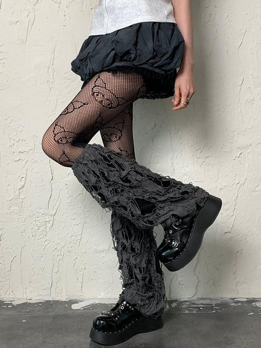 Gray Wasteland Punk Cut-out Design Leg Warmers