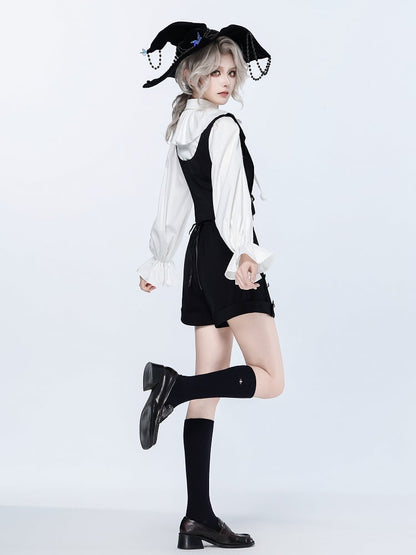 Ouji Fashion Clown Vibes White Shirt with Separate Collar and Polka Dot Bowtie