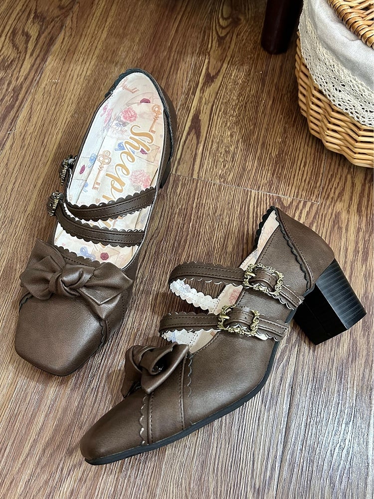 Brown Bow at Top Sweet Lolita Shoes