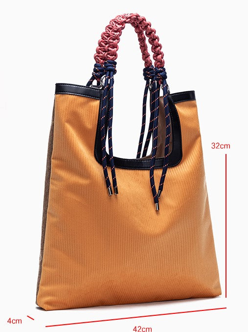 Sunny Yellow Woven Strap Corduroy Tote Bag With Large Capacity