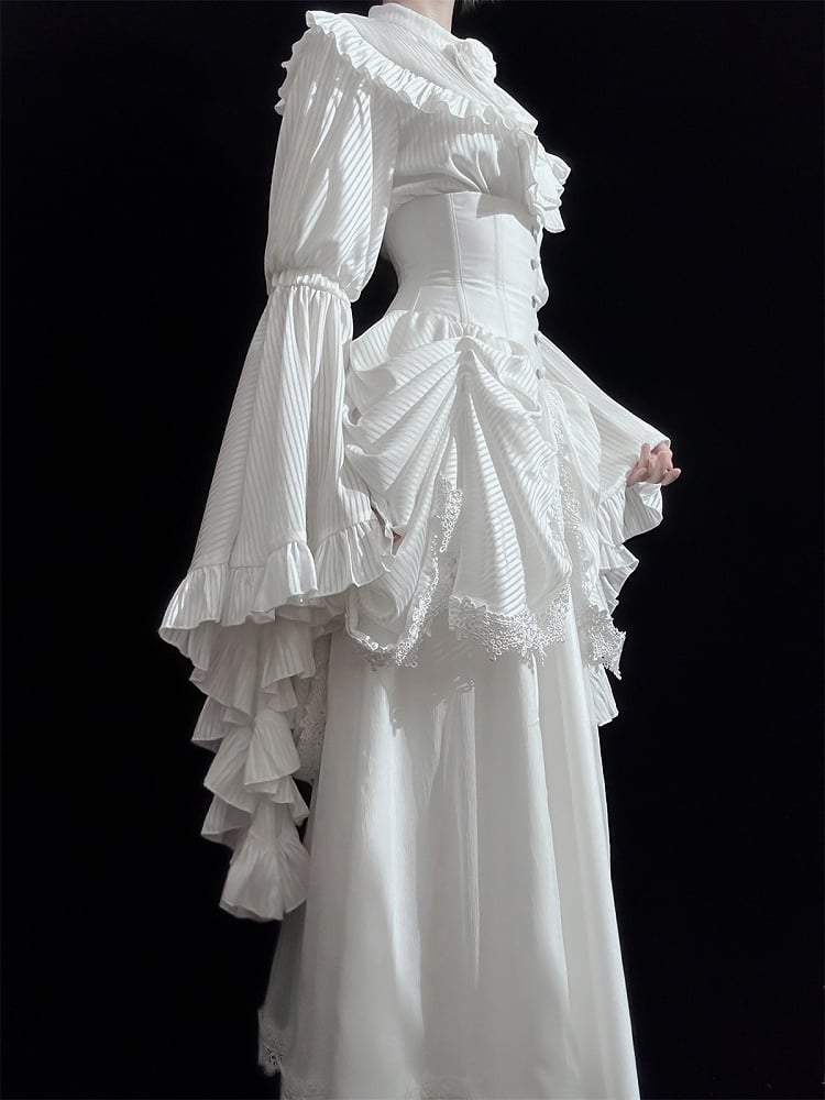 Clearance-Size L for Waist 68-72CM White Gothic Boned Corset Under Bust High Waist Aristocrat Lolita Skirt