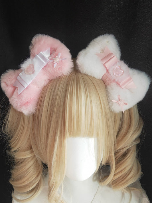 3 Color Options Star Decorated Plush Bowknot Hairclip