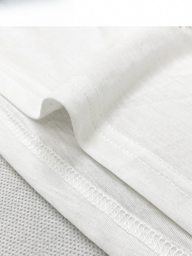 White Asymmetrical Neckline Print Design Long Sleeves Top