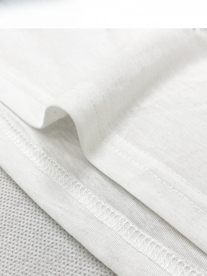 White Asymmetrical Neckline Print Design Long Sleeves Top