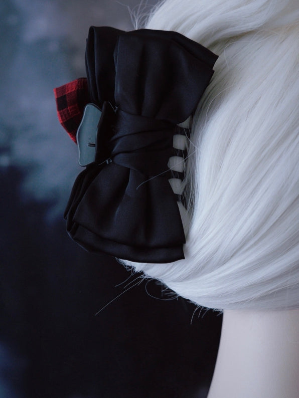 Black Bowknot With Red Plaid Pattern Bowknot Claw Clip