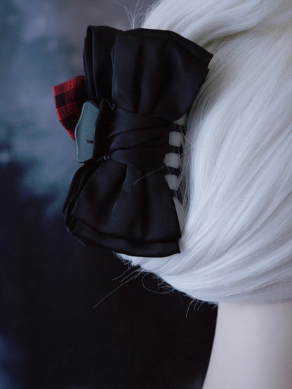 Black Bowknot With Red Plaid Pattern Bowknot Claw Clip