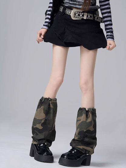 Drawstring Design Camo Pattern Wasteland Punk Leg Warmers