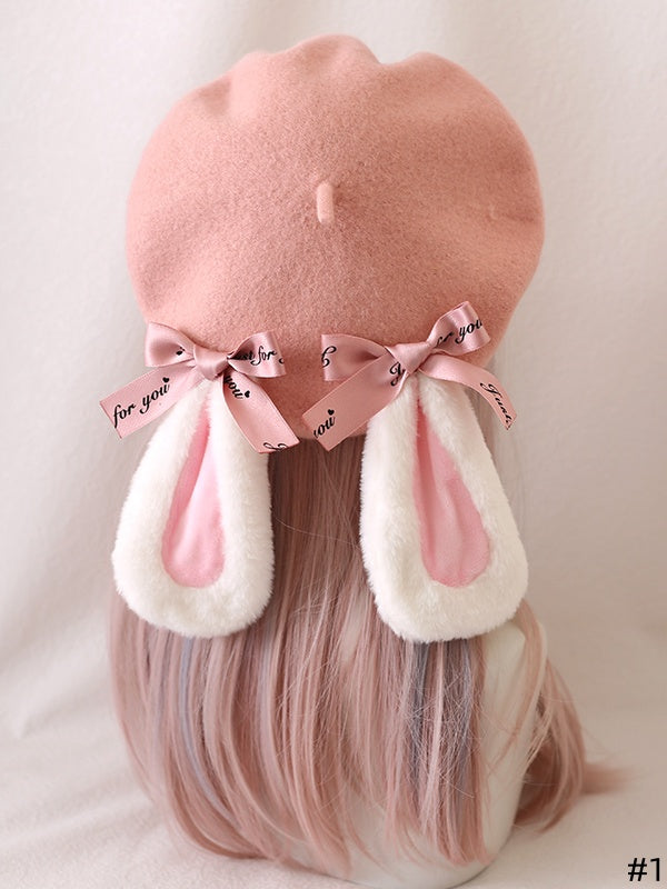 2 Options of Cute Lolita Plush Droopy-Eared Bunny Berets