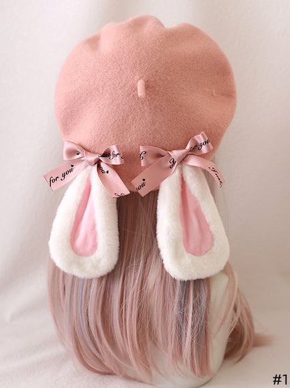 2 Options of Cute Lolita Plush Droopy-Eared Bunny Berets
