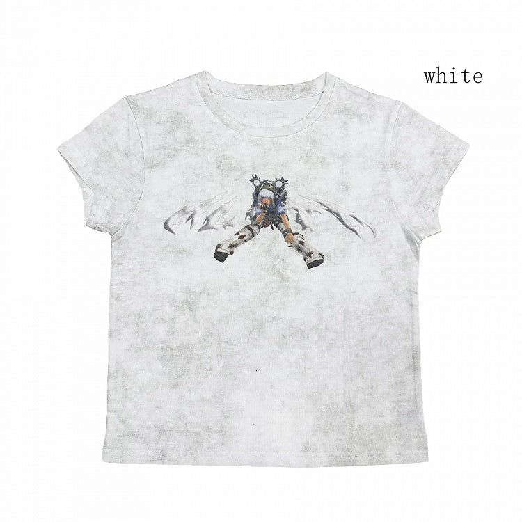 White/Gray Cyberpunk Graphic T-shirt