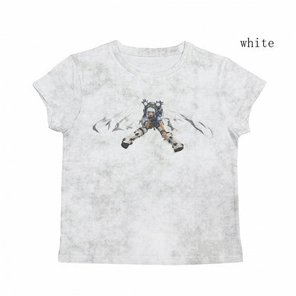 White/Gray Cyberpunk Graphic T-shirt