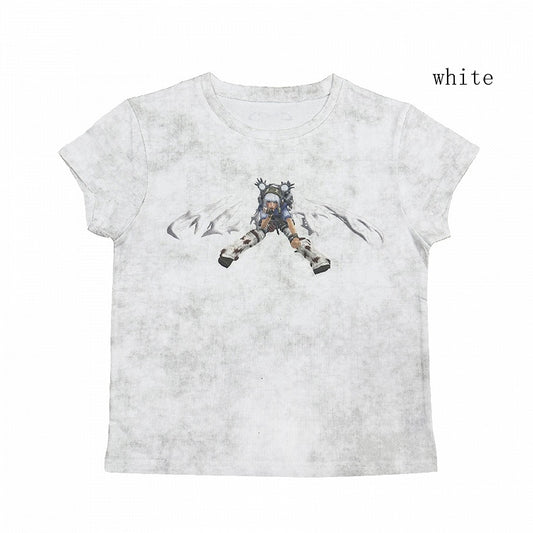 White/Gray Cyberpunk Graphic T-shirt