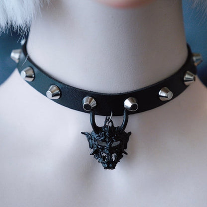 Black Gothic Demon Mask Pendant Studs Design Buckle Choker